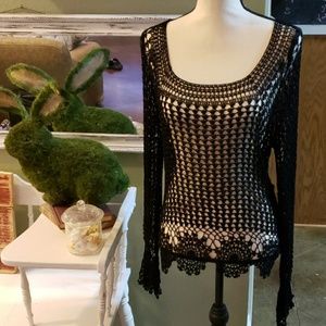 BCBG Black Crochet Top